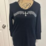 Angel Wing Long Sleeve Black Rhinestone Top Size Large Photo 0