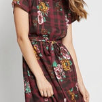 Modcloth  Joyful Poise‎ Floral Plaid Belted Dress Women's Size S Photo 0