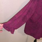 Covington  purple ruffle sleeve Diamond button floral pattern button down blouse Photo 5