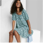 Wild Fable  Blue‎ Floral Puff Sleeve Tiered Mini Dress Off Shoulder Small Photo 6