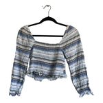 Vestique Striped Cropped Long Sleeve Blue Stripe 100% Cotton Size Small Blouse Photo 1