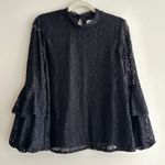 Laundry by Shelli Segal  Black Lace Ruffle Balloon Sleeve Blouse, Size Large Photo 4