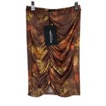 Pretty Little Thing NWT Mini Skirt Womens 2 Brown Tie-Dye Print Mesh Ruched Baddie Photo 3