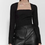 ZARA  Textured Square Neck Long Sleeve Black‎ Bodysuit Top Size Small Photo 4