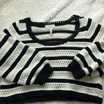 Apiece Apart  Black White Striped Open Crochet Knit Slouchy Pullover Sweater Larg Photo 2
