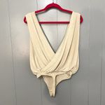 Free People  Beige Gold Oxide Shimmer Deep V-neck Draped Night Owl Bodysuit XS Photo 6