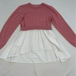 Cato  Womens Top-Crew Neck Long Sleeve Tiered-Flare Bottom-Size Small-Pink/White Photo 7