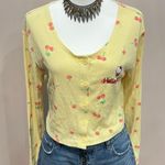 Hello Kitty  Cardigan Sz M Yellow Ribbed Baby Doll Cropped Long Sleeve Button up Photo 1
