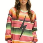 Aviator Nation  Serape Bolt Stitch Sweatshirt, Pink | Size XS Photo 0
