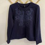 J.Crew  Navy Floral Cutout Crewneck sweater Medium Photo 1