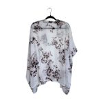 Maurice's  Floral Kimono White & Dark Brown Open Front Sheer Photo 5