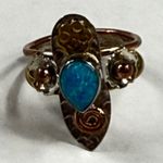 Tear Drop Shaped Faux Opal Fashion Ring Size 7 Silver Gold Colors Flower Accents Photo 12