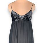 Vintage 90s Black Satin Babydoll Mini Slip Dress Embellished Evening Party Size 10 Photo 4