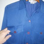 Maggy London  4 Silk Wool Vintage Long Sleeved 4-Pocketed Lapis Blue Shirt Dress Photo 3