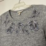 Rebecca Taylor  Gray linen knit blouse top floral patch size Small Photo 1