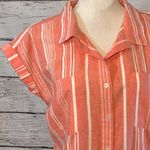 Harper Heritage  Button Down Short Sleeve Shirt 100% Cotton Striped Coral/White-S Photo 1
