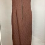 Vintage Embroidered Dress 1960s Sleeveless Skirt Slit Brown Gold Detail Photo 6
