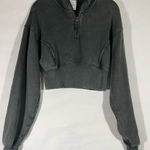 Aerie  OFFLINE THROWBACK CROP CORSET SWEATSHIRT HALF ZIP DISTRESSED GRAY‎ NEW Photo 0