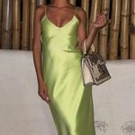 ZARA Dress Lime Green Satin Effect Maxi Midi Wedding Party Date Coctail Photo 3