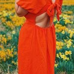 Who What Wear Tie Back Puff Sleeve Linen Blend Midi Dress Orange Photo 4