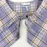 Ganni Collar Tie Neck Seersucker Check Diamond Purple Plaid One Size Cottage Photo 5