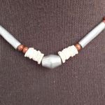 Choker Fashion Necklace With Beads, Shells and Spacers, 16" Long, Southwestern White Photo 4