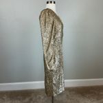Donna Karan  Gold Sequined Long Sleeve Midi Sheath Cocktail Dress Size 10 Photo 2