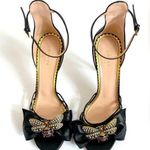 Gucci Black Nappa Leather Charlotte Queen Margaret bee embellished heels EU 38.5 Photo 0