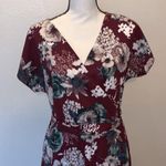 Wren & Ivory burgundy floral high low short sleeve dress with pockets Red Size L Photo 1