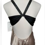 Adrianna Papell Vintage NWT  Champagne Black Asymmetrical Neckline Gown Dress Photo 4