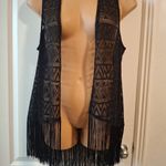 Cato  Sz L Black Fringe Open Vest Photo 5