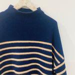 Magaschoni mock neck 100% cashmere stripe sweater in navy Photo 5