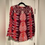 Lucky Brand Pink Purple Henley Popover Paisley Flowy Boho Peasant Top Size S Photo 6