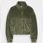American Eagle Corduroy Army Green Button Cropped Bomber Pocket Jacket Moto Photo 2