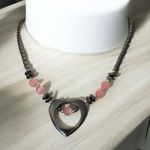 Vintage Hematite Black Rose Quartz Cut Out Heart With Pink Gemstones Necklace Photo 0