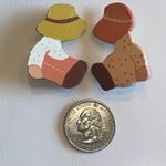 Vintage Wooden Amish Boy Girl Painted Boho Brooches Pins Photo 1