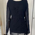 Petite Sophisticate  Whimsygoth Black Mesh Velvet Floral Beaded Blouse Top L Photo 7