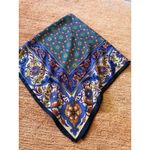 Perry Ellis  Silk Scarf Blue Green Floral Geometric Square Photo 4