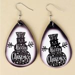 Snowman Dangle Faux Leather Earrings Black Photo 2