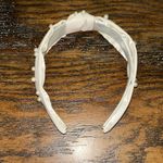 Ivory Vegan Leather Faux Pearl Embellished Bohemian Knotted Headband NEW White Photo 5