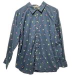 Talbots Womens Button Front Top XL Navy Beach Novelty Print Coastal Resort Vacay Photo 0