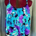 Le cove one piece swimsuit Vintage floral tankini look blue purple white Size 12 Photo 0