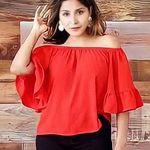 Tyche Red Off the Shoulder Flowy Sleeve Top Photo 4
