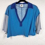 Free People  We‎ The Free Blue Striped On A Boat Crop Polo Top Photo 1