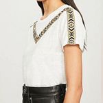 Maje  Toblo Embroidered-trim Linen T-shirt In Ecru medium Photo 5