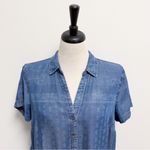 J Jill Blue Bandana Print Short Sleeve Collared V Neckline Button Up Shirt Dress Size M Photo 1