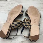 Tory Burch Lola Woven Flat Sandals Blue Patent Leather Boho Heeled Resort 7 Photo 6