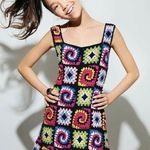 STAUD Psychedelic crochet knit cotton mini dress in acid rainbow sz L large NWT Photo 5