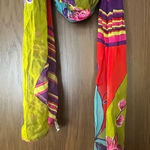 Vintage Rene' Derhy Turquoise Blue Green Mod Tropical Flower Floral Print Scarf Photo 0