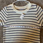 Staccato New  Navy and White Striped Short Sleeve Knitted Crochet Top Photo 10